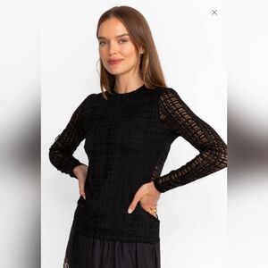 Johnny Was Jade Natalie Long Sleeve Sheer Mesh Top Black Blouse Size Medium